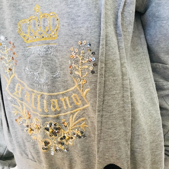 GALLIANO Top Sweat shirt Gray Grey Embellished  M - Picture 4 of 8